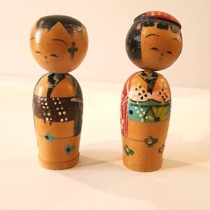 Handcrafted Wooden Kokeshi Nesting Dolls- Man And Woman